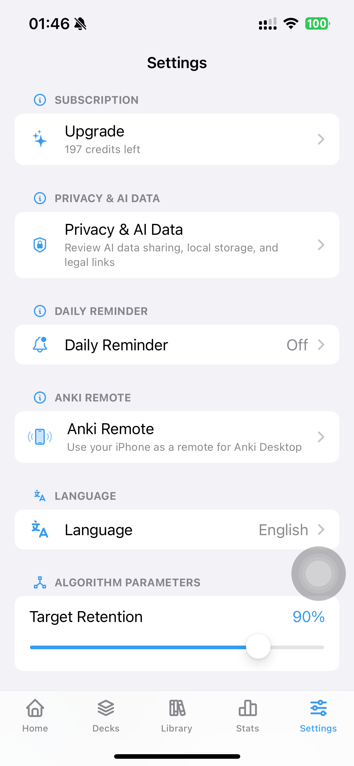 Guru Settings screen showing the Anki Remote row