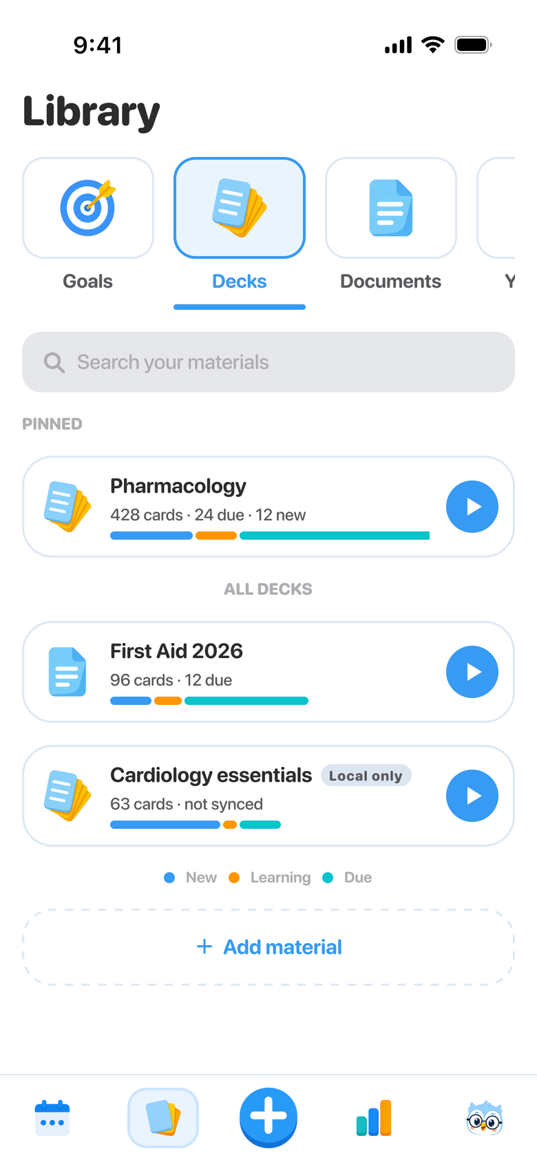 Imported Anki decks in the Guru library on iPhone