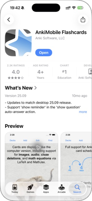 AnkiMobile Flashcards listing in the iPhone App Store