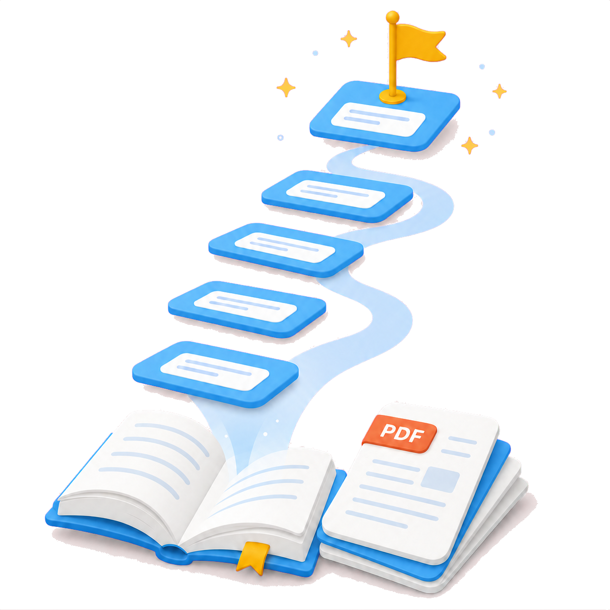 GuruOwl turns your study material into a path of cards that climbs to your goal