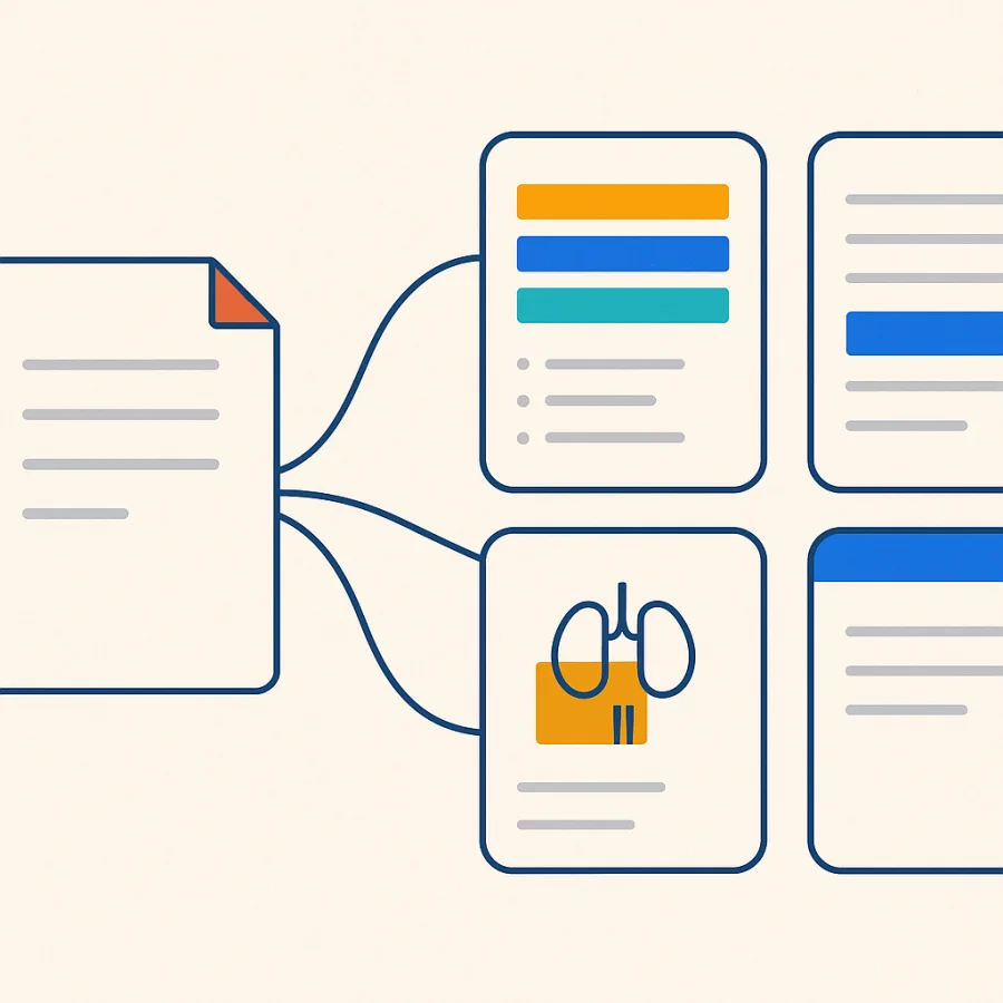 One source document fanning out into four trusted flashcard styles